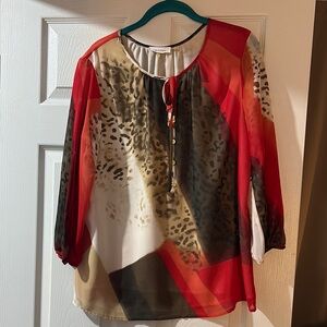 Calvin Klein Red and White Tie Front Blouse